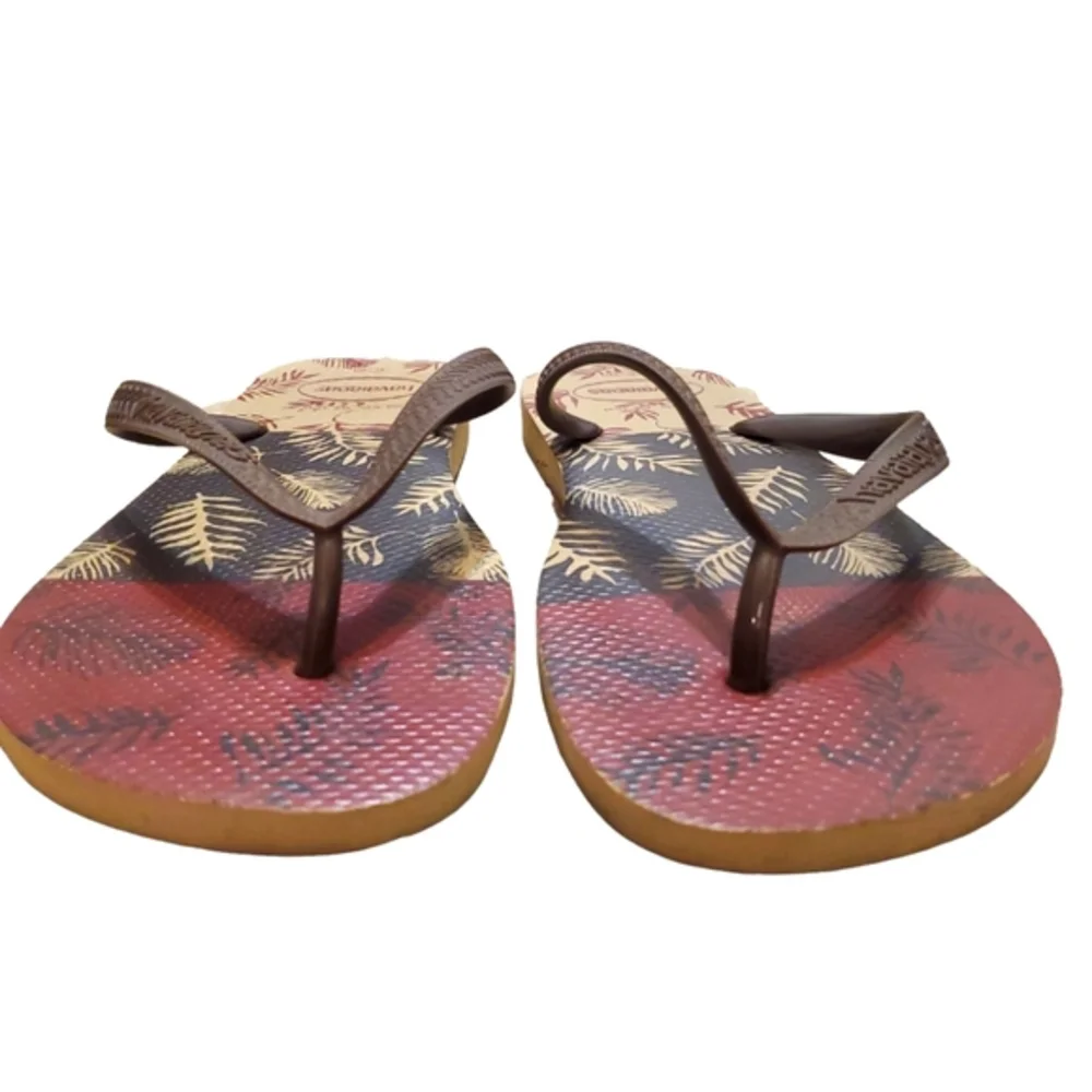 Havaianas‎ Men's Aloha Brown Red Hibiscus Flip Flop Sandals Size 9/10